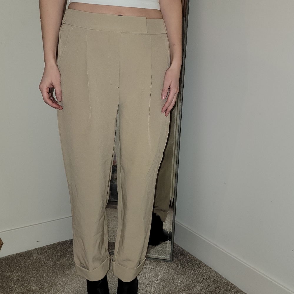 Loft Outlet Tan High Rise Straight Cuffed Trouser Size S